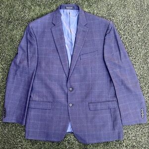 Lauren Ralph Lauren Wool Silk Blend Single Breast Blue Plaid Sport Coat Blazer